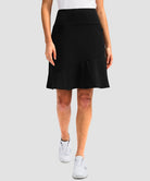ruffle modest golf skort in black - side view
