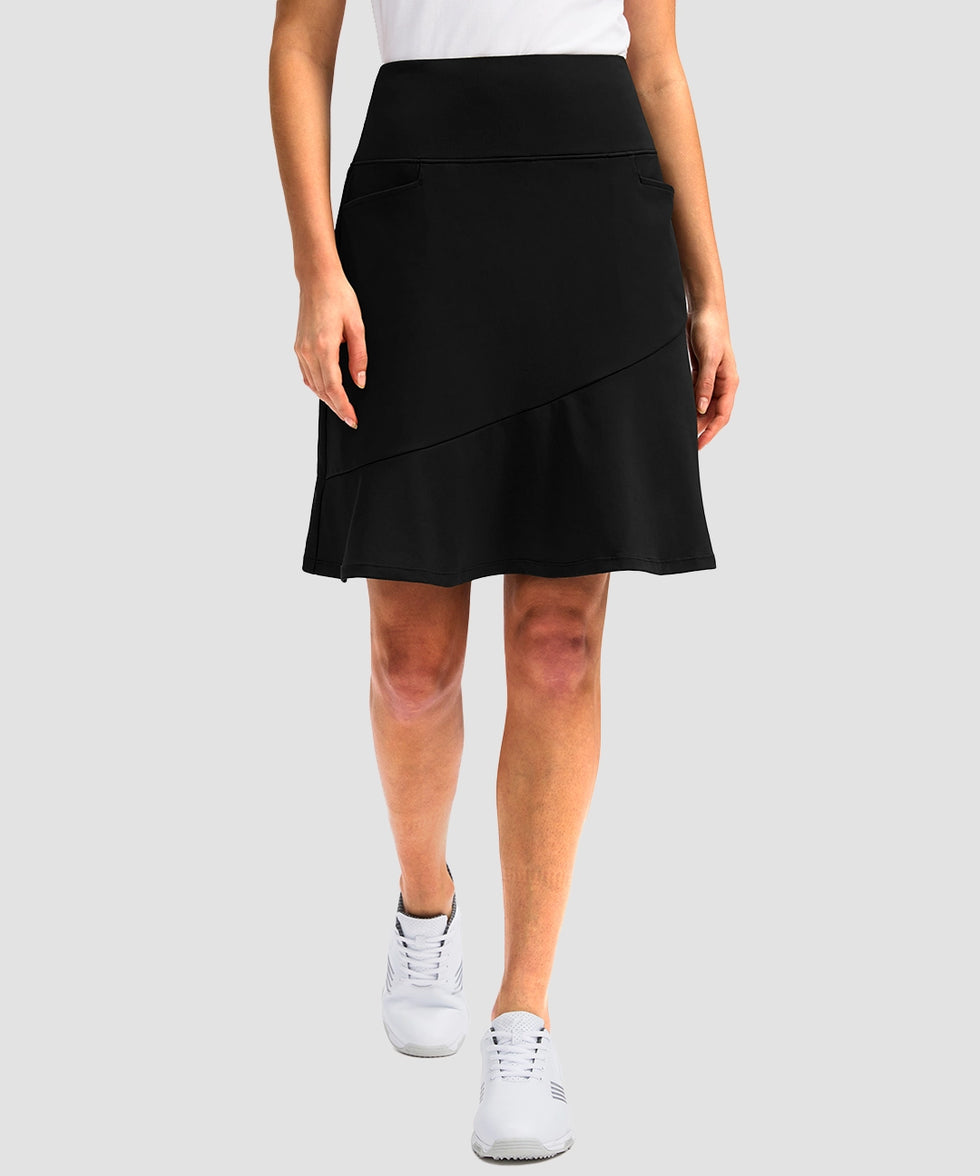 ruffle modest golf skort in black - side view