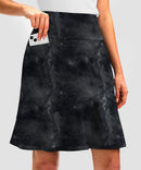 ruffle modest golf skort in black tie-dye - pocket details view