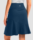 ruffle modest golf skort in dark blue - back view