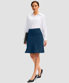 ruffle modest golf skort in dark blue - side view