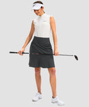 ruffle modest golf skort in dark grey - front view