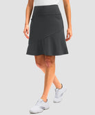ruffle modest golf skort in dark grey - side view