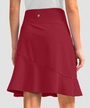 ruffle modest golf skort in dark red - back view
