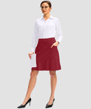 ruffle modest golf skort in dark red - front view