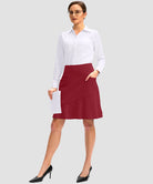 ruffle modest golf skort in dark red - front view