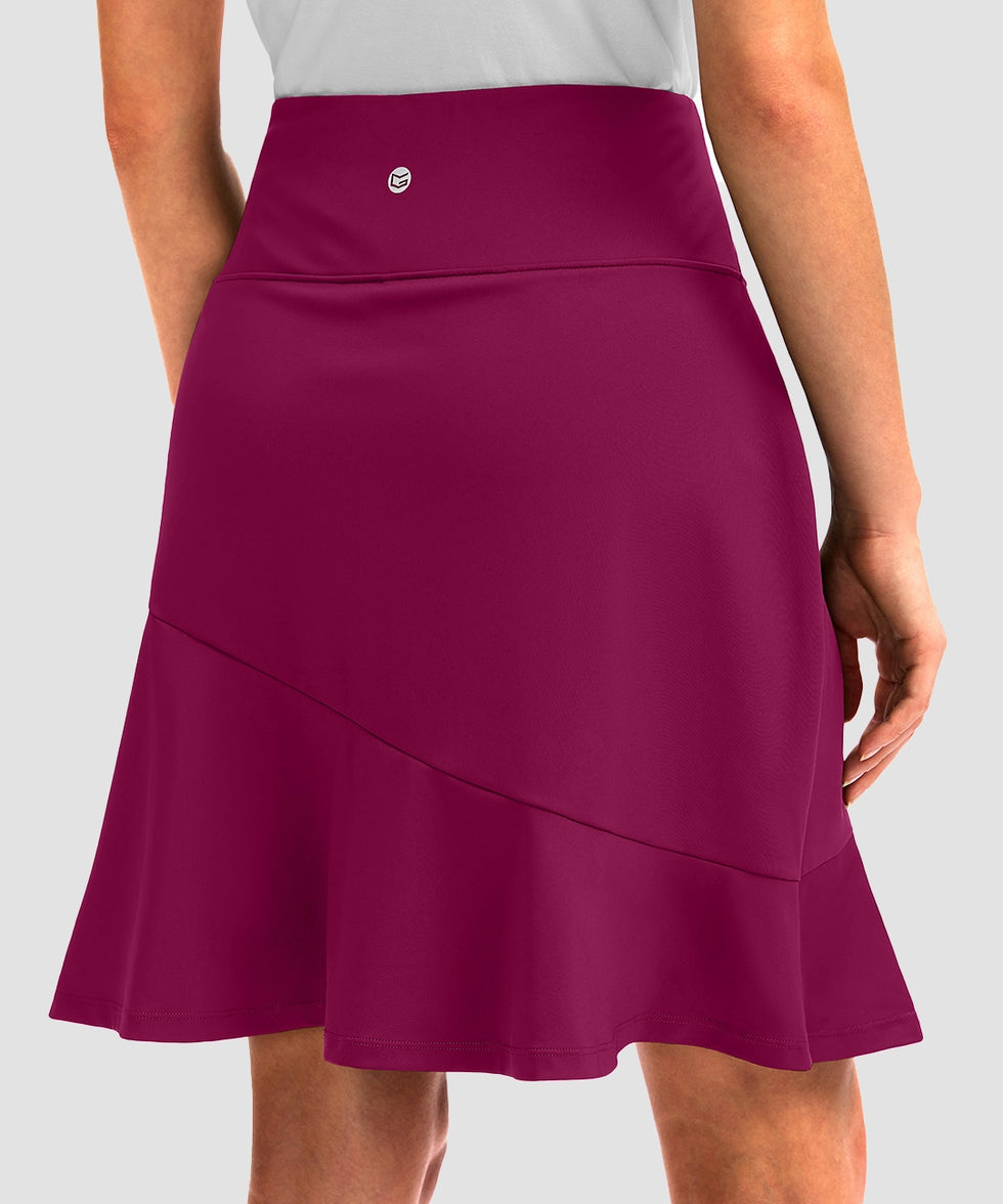 ruffle modest golf skort in fuchsia purple - back view