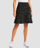 ruffle modest golf skort in green camo - front view