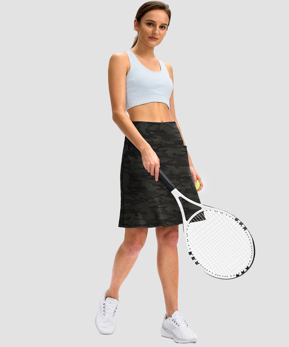 ruffle modest golf skort in green camo - side view