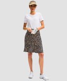 ruffle modest golf skort in leopard - front view