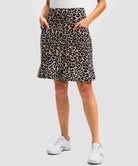 ruffle modest golf skort in leopard - pocket details view