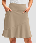 ruffle modest golf skort in light khaki - pocket details view