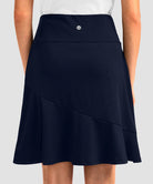 ruffle modest golf skort in navy - back view