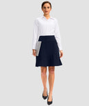 ruffle modest golf skort in navy - front view
