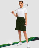 ruffle modest golf skort in olive green - front view
