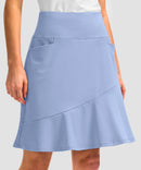 ruffle modest golf skort in purple blue - side view