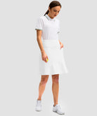 ruffle modest golf skort in white - side view