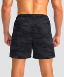 side slit zipper pocket short 5" in black camo - back view