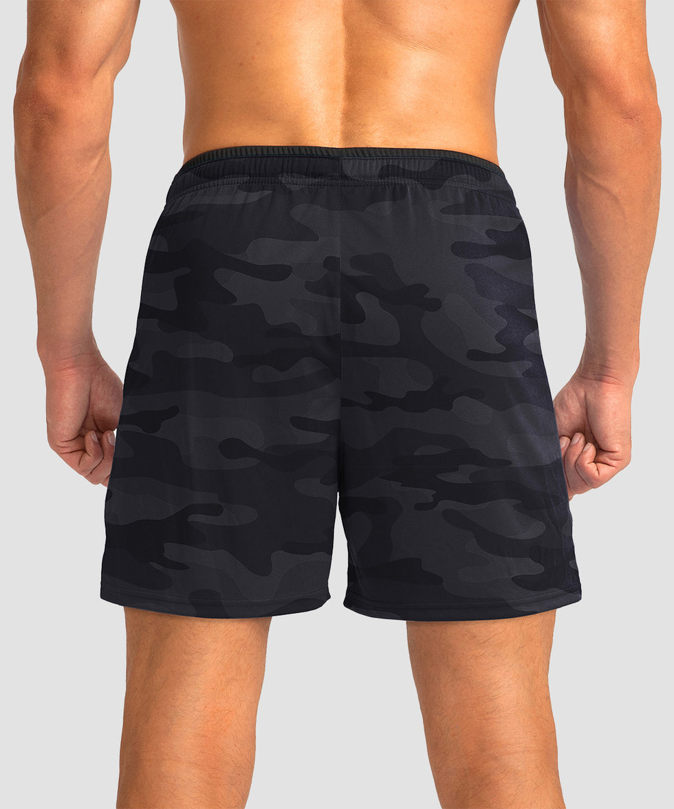 side slit zipper pocket short 5" in black camo - back view