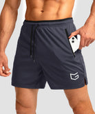 side slit zipper pocket short 5" in dark gray - pocket detail view