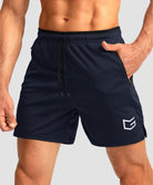side slit zipper pocket short 5" in navy - pocket detail view