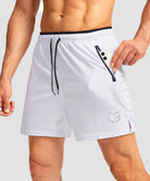 side slit zipper pocket short 5" in white - pocket detail view