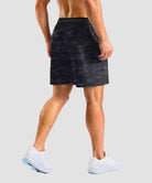 side slit zipper pocket short 7" in black camo - on model back view