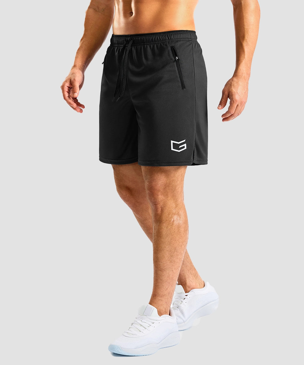 side slit zipper pocket short 7" in black - on model side view
