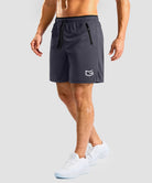 side slit zipper pocket short 7" in dark gray - on model side view