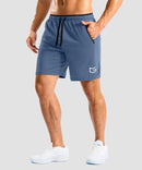 side slit zipper pocket short 7" in indigo blue - on model front view