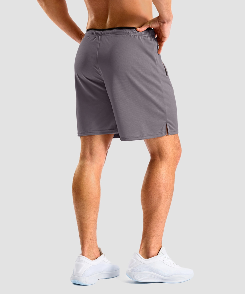 side slit zipper pocket short 7" in iron gray - on model back view