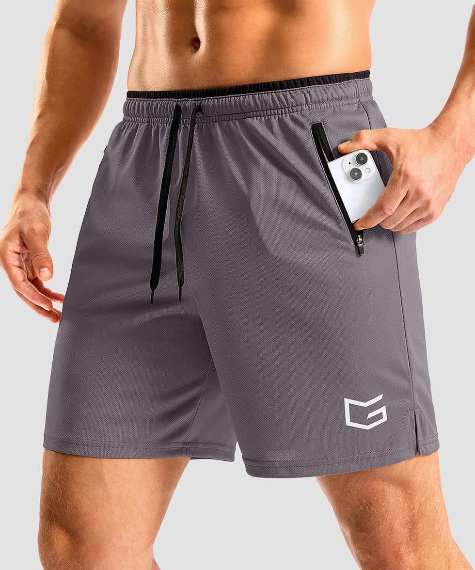 side slit zipper pocket short 7" in iron gray - pocket detail view