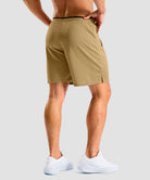 side slit zipper pocket short 7" in khaki - on model back view