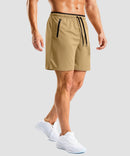 side slit zipper pocket short 7" in khaki - side view