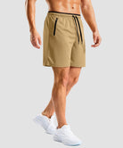 side slit zipper pocket short 7" in khaki - side view