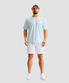 side slit zipper pocket short 7" in white - on model view