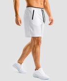 side slit zipper pocket short 7" in white - on model side view