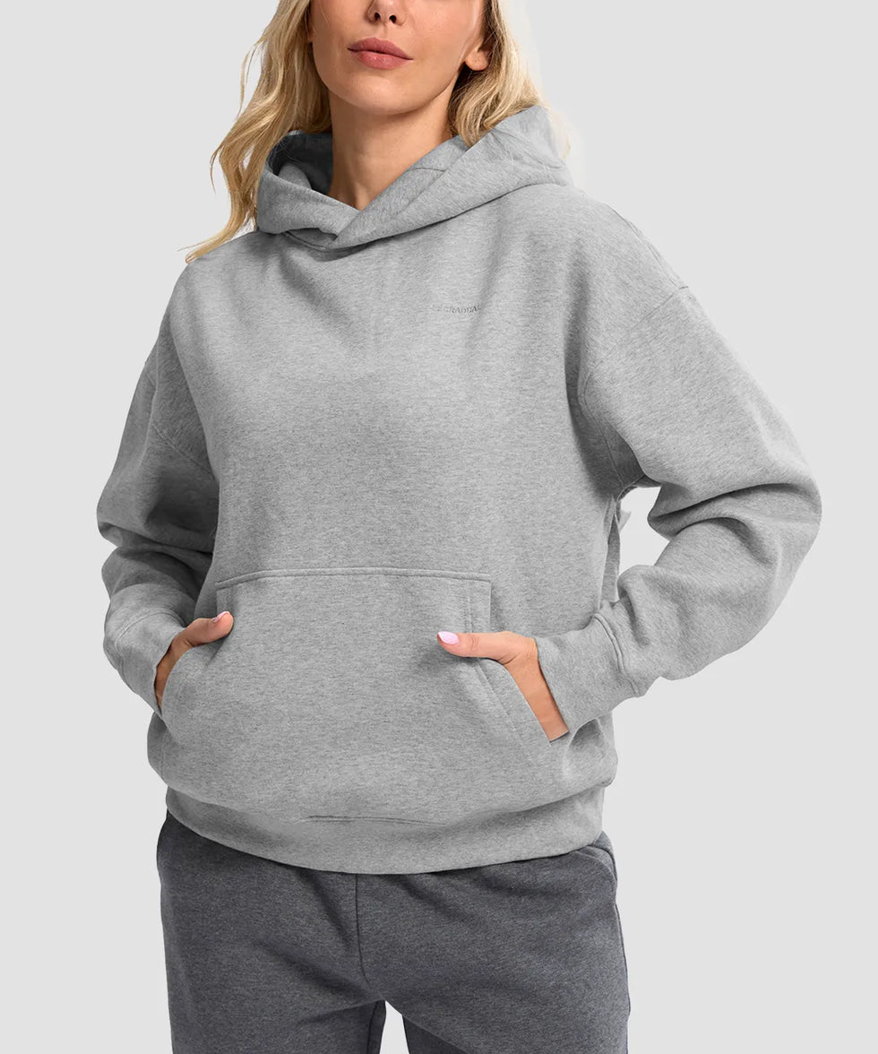 solid color oversized fleece hoodie in bright gray - front view