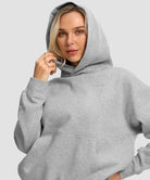 solid color oversized fleece hoodie in bright gray - hood detail view