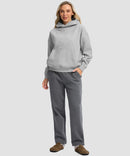 solid color oversized fleece hoodie in bright gray - on model view