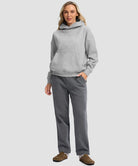 solid color oversized fleece hoodie in bright gray - on model view