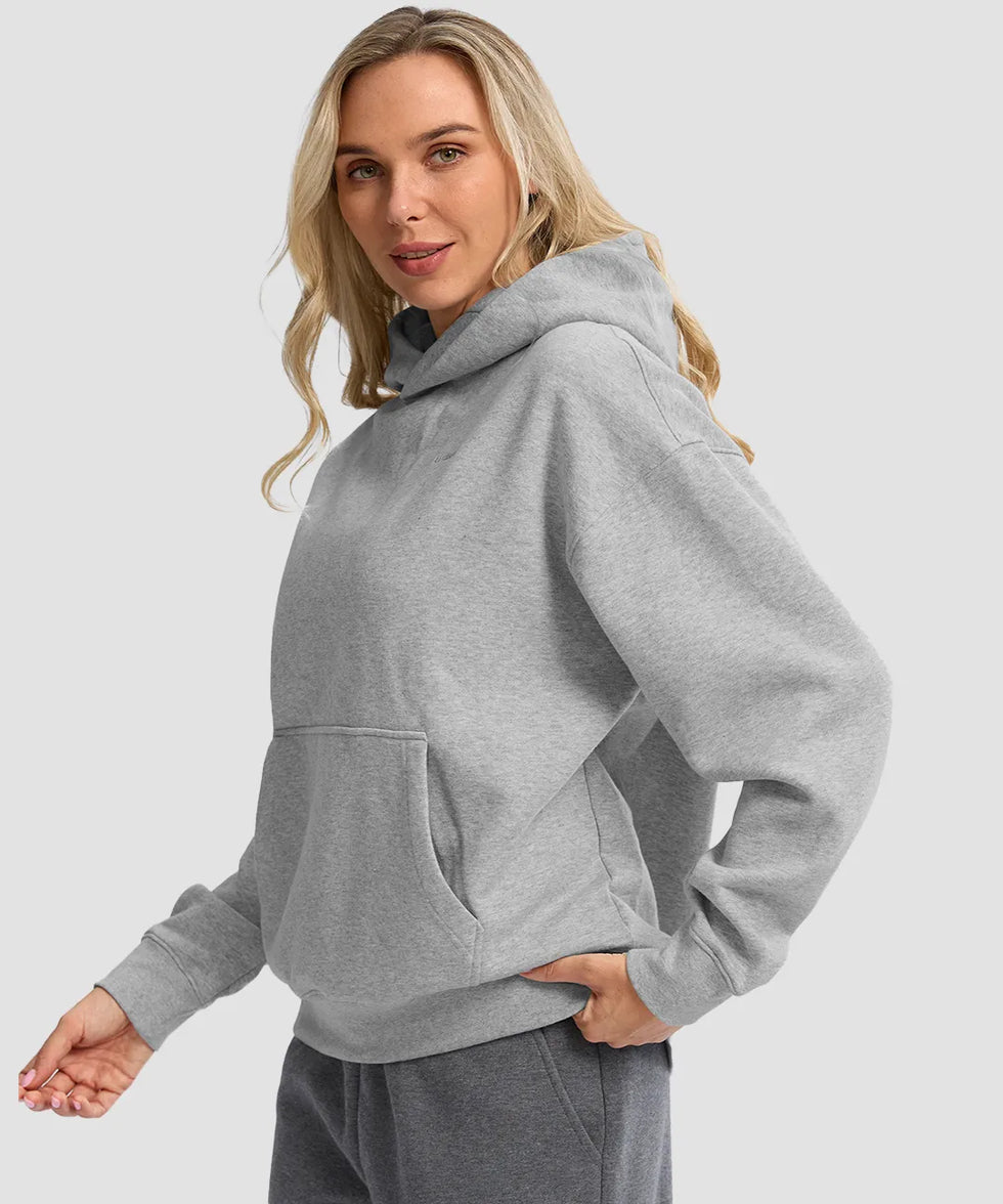 solid color oversized fleece hoodie in bright gray - side view
