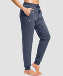 tall zip pockets cotton jogger in dusty blue - side view