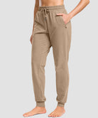 tall zip pockets cotton jogger in khaki - front view