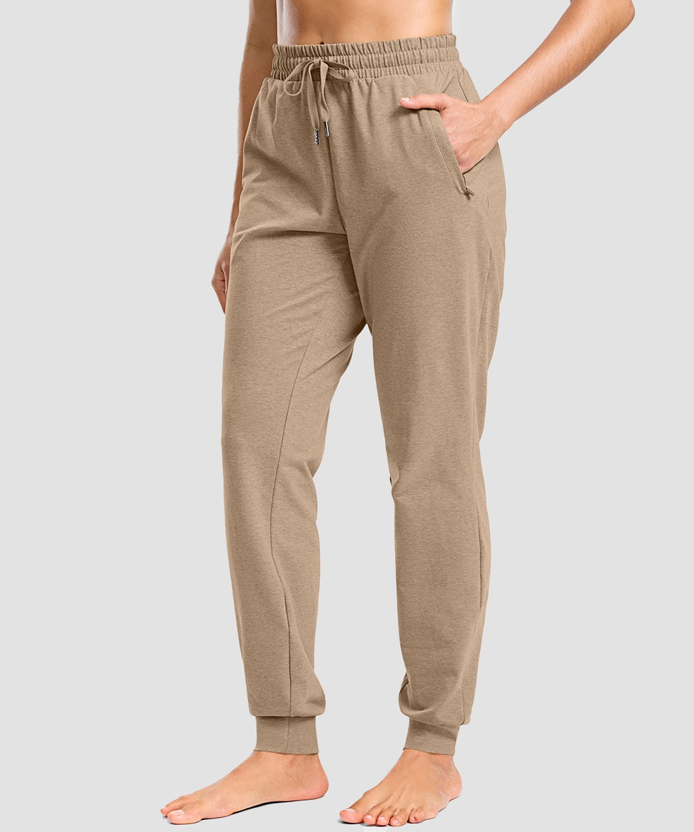tall zip pockets cotton jogger in khaki - front view