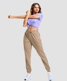 tall zip pockets cotton jogger in khaki - on model