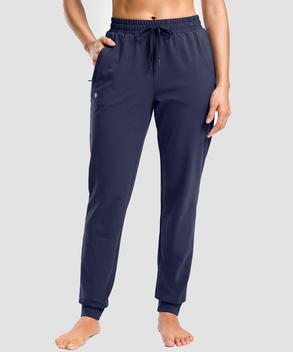 tall zip pockets cotton jogger in navy - front view