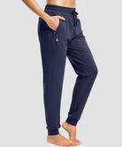 tall zip pockets cotton jogger in navy - side view