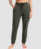 tall zip pockets cotton jogger in olive green - front view