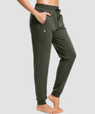 tall zip pockets cotton jogger in olive green - side view